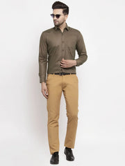 Indian Needle Men's Cotton Solid Dark Brown Formal Shirt's
