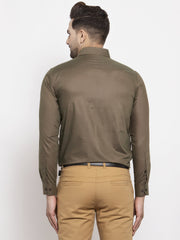 Indian Needle Men's Cotton Solid Dark Brown Formal Shirt's