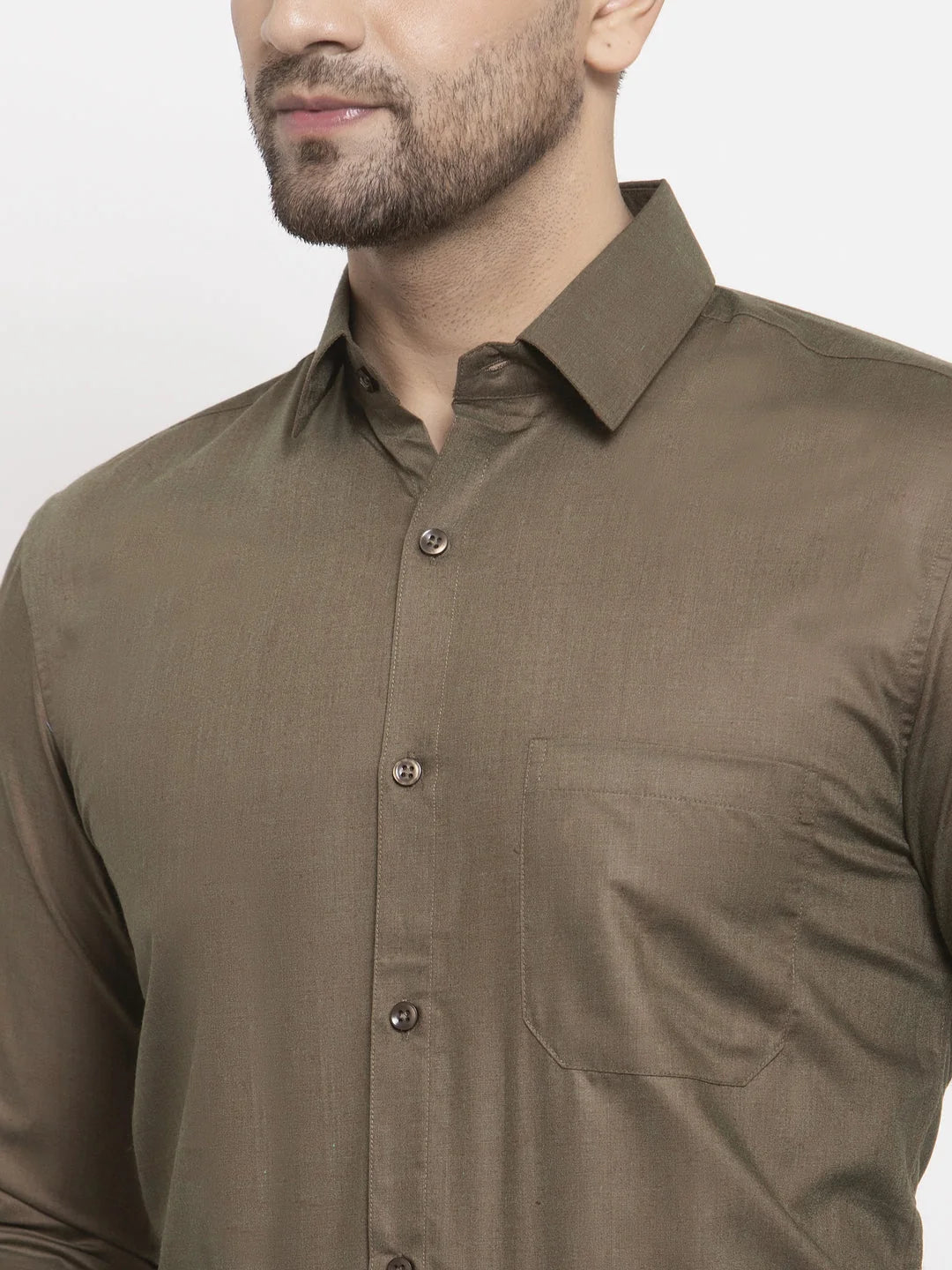 Indian Needle Mens Cotton Dark Brown Formal Shirt
