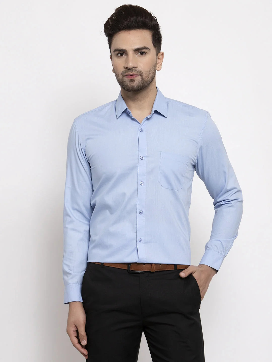 Indian Needle Mens Cotton Firozi Blue Formal Shirts