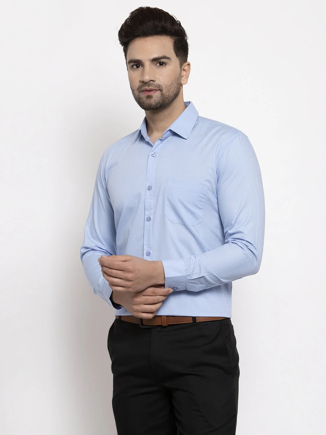 Indian Needle Mens Cotton Firozi Blue Formal Shirts