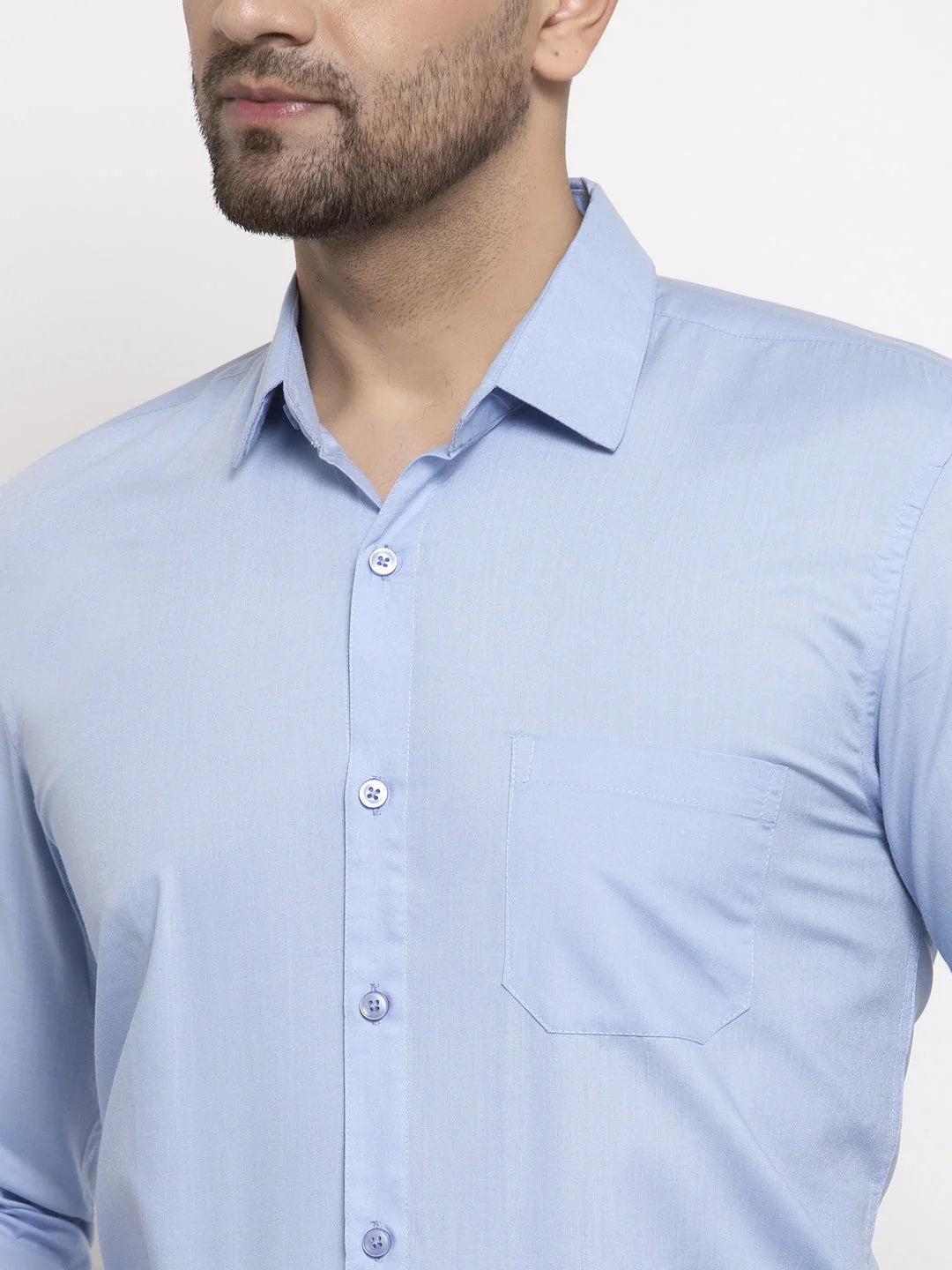 Indian Needle Mens Cotton Firozi Blue Formal Shirts