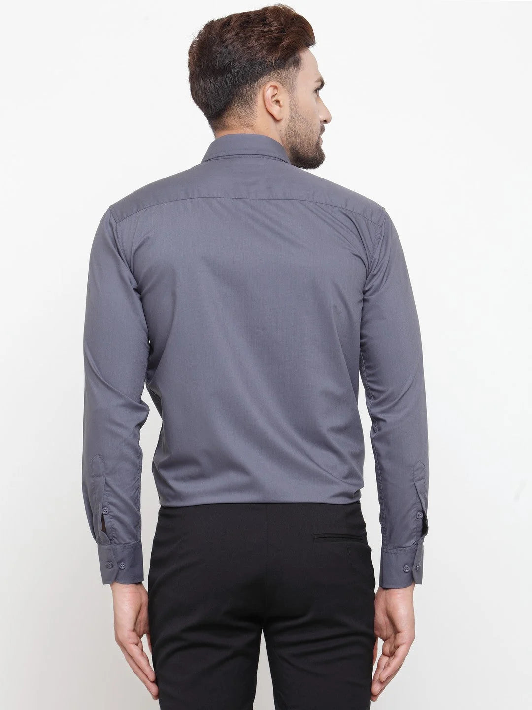 Grey Cotton Mens Shirt - Indian Needle Solid Formal Shirts