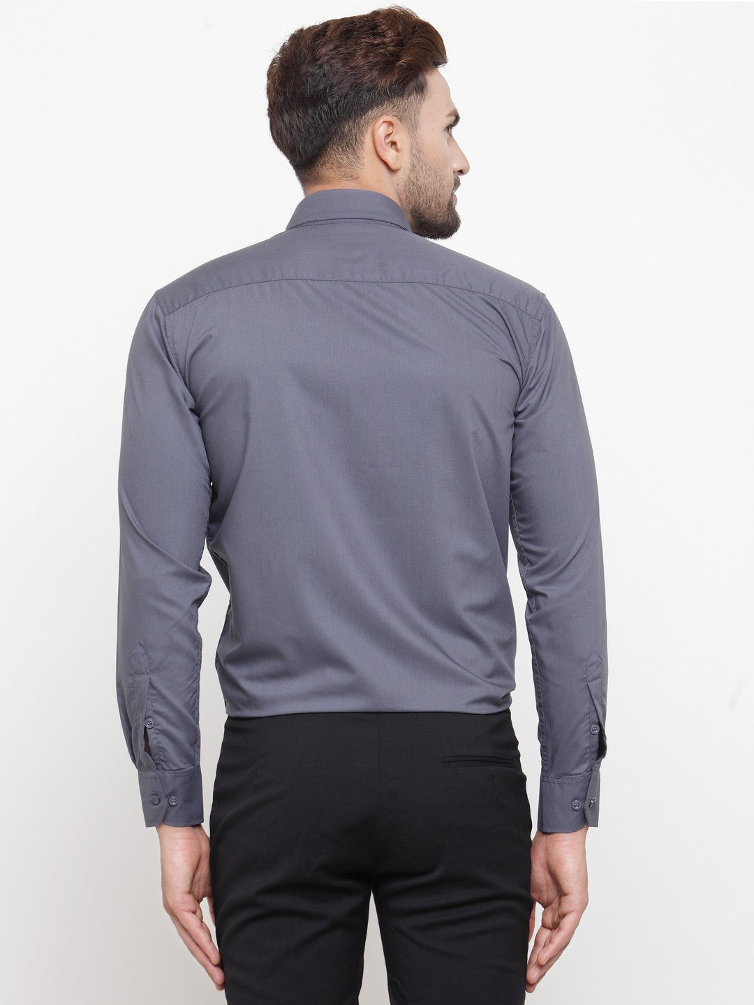 Grey Cotton Mens Shirt - Indian Needle Solid Formal Shirts