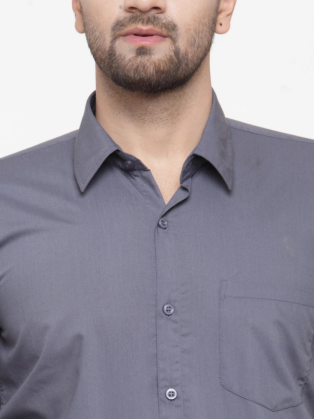Grey Cotton Mens Shirt - Indian Needle Solid Formal Shirts