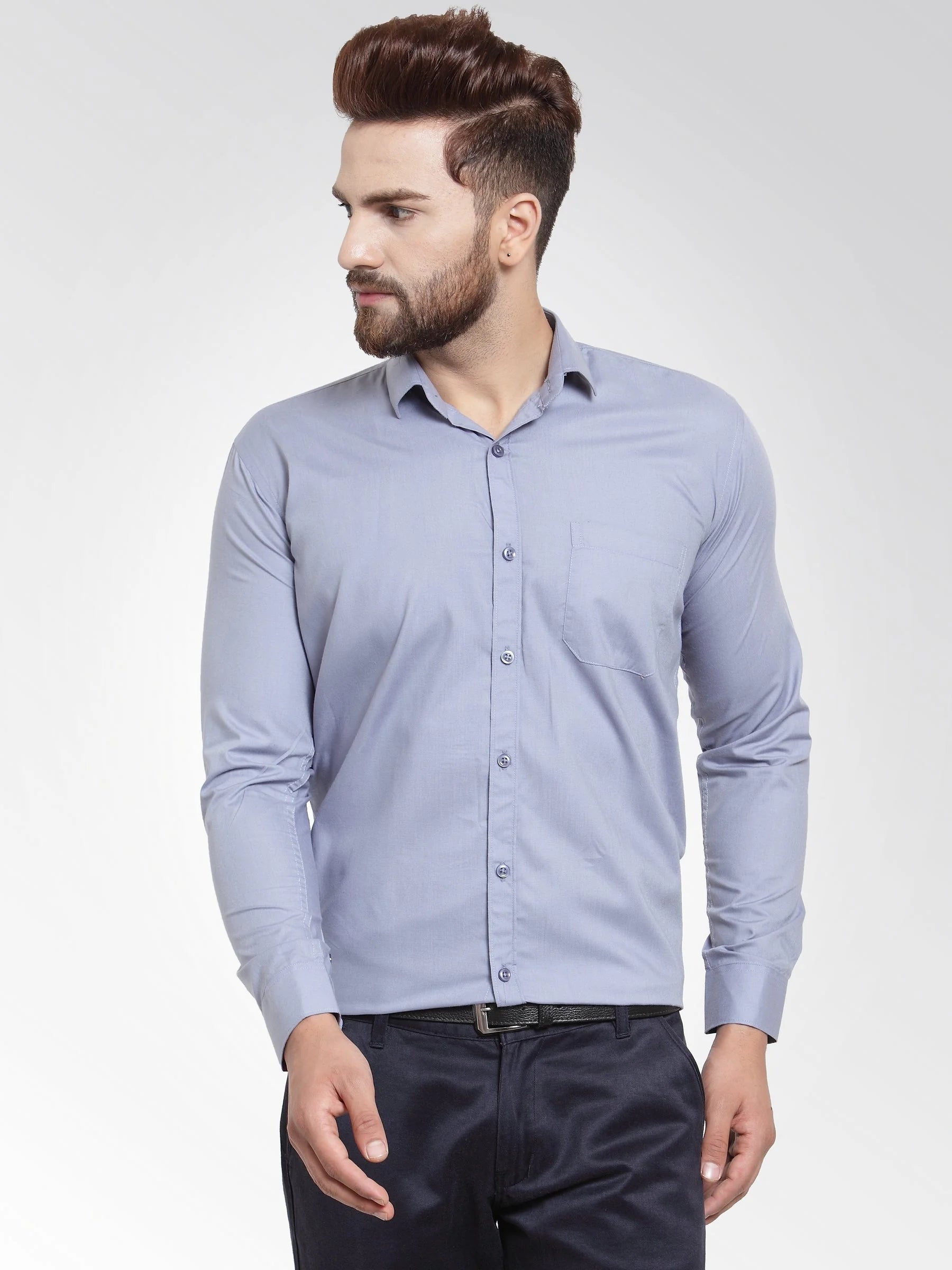 Light Grey Cotton Mens Shirt - Indian Needle Formal Shirts