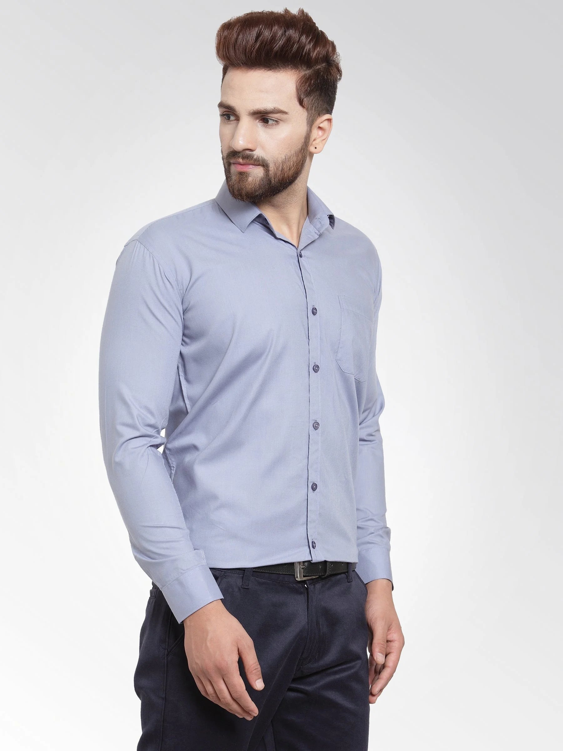 Light Grey Cotton Mens Shirt - Indian Needle Formal Shirts