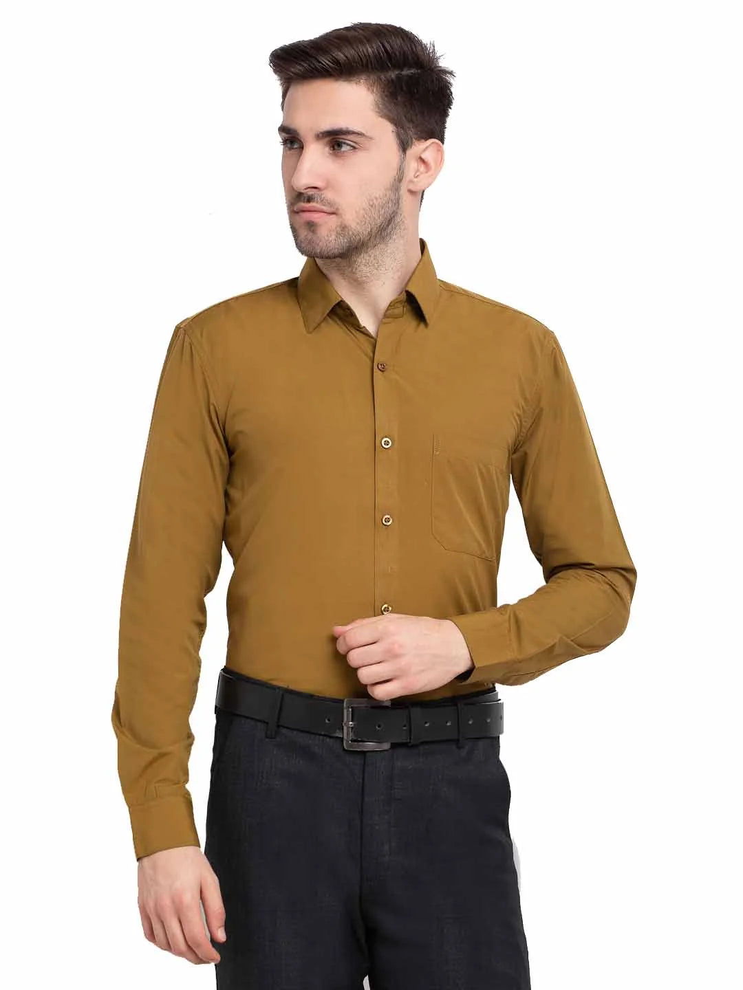 Mustard Cotton Formal Shirts - Indian Needle Mens Shirt Style