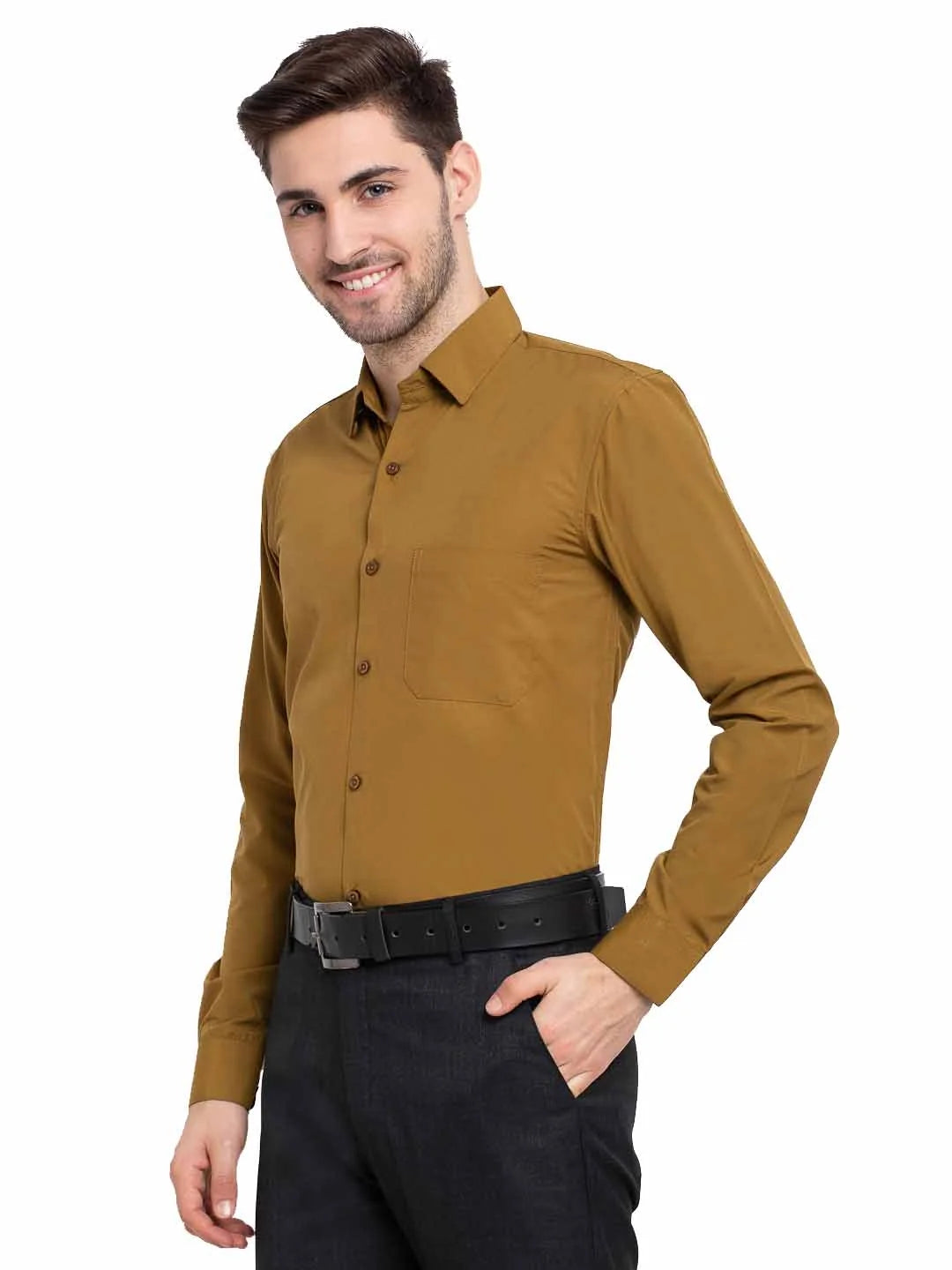 Mustard Cotton Formal Shirts - Indian Needle Mens Shirt Style