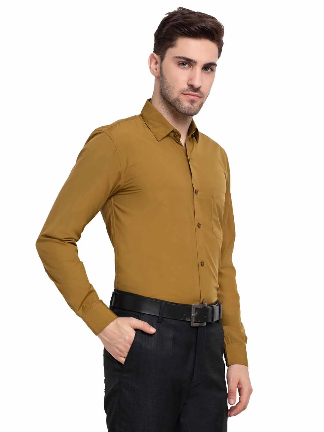 Mustard Cotton Formal Shirts - Indian Needle Mens Shirt Style