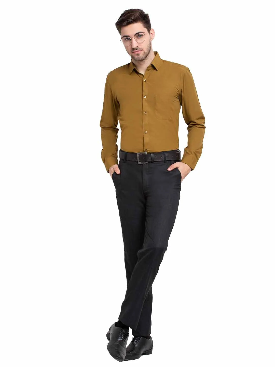 Mustard Cotton Formal Shirts - Indian Needle Mens Shirt Style