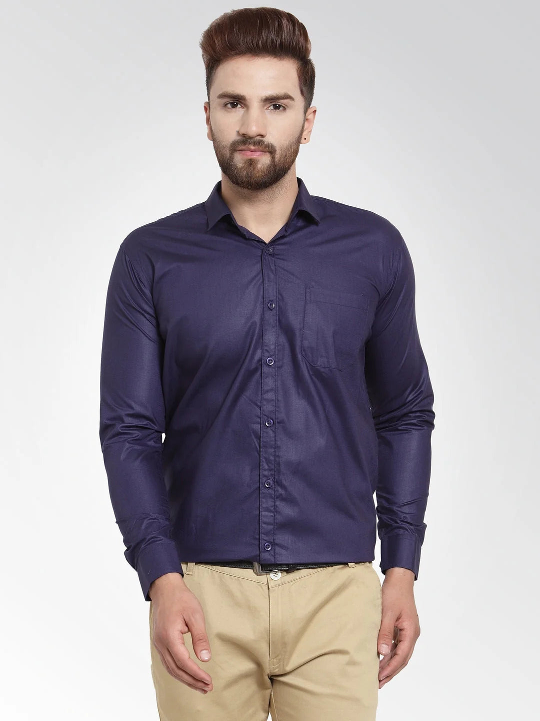 Navy Blue Cotton Mens Shirt - Indian Needle Formal Shirts