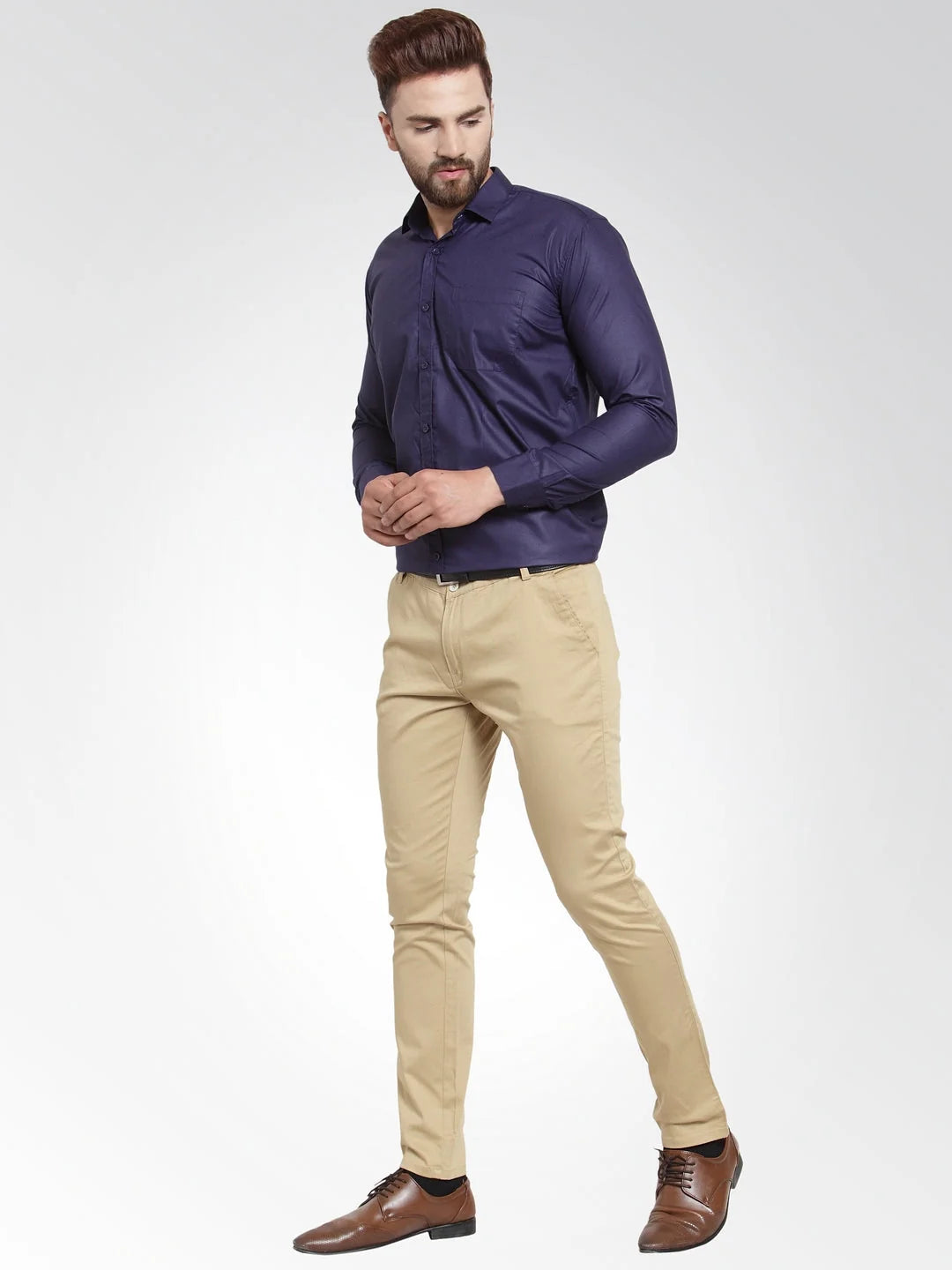 Navy Blue Cotton Mens Shirt - Indian Needle Formal Shirts