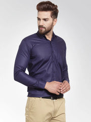 Indian Needle Men's Cotton Solid Navy Blue Formal Shirt's