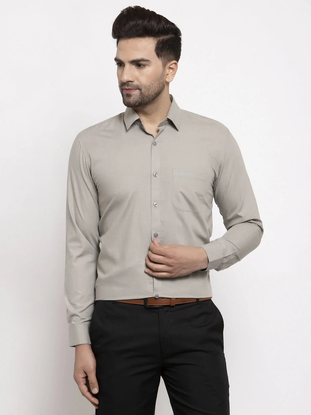 Steel Grey Cotton Mens Shirt - Indian Needle Formal Shirts