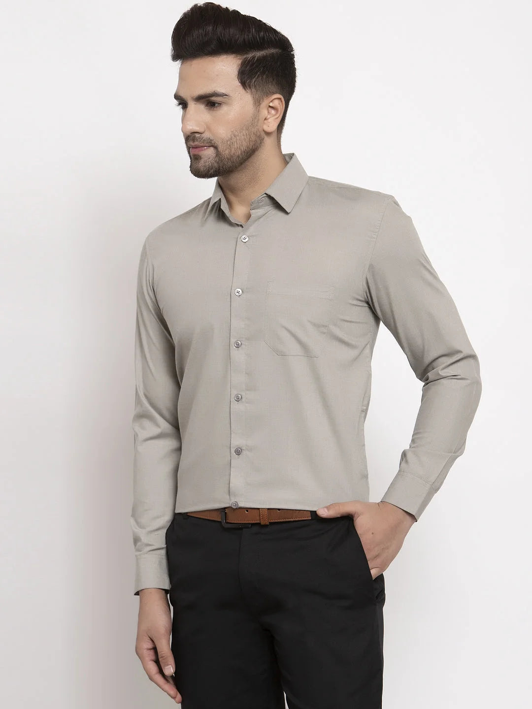 Steel Grey Cotton Mens Shirt - Indian Needle Formal Shirts