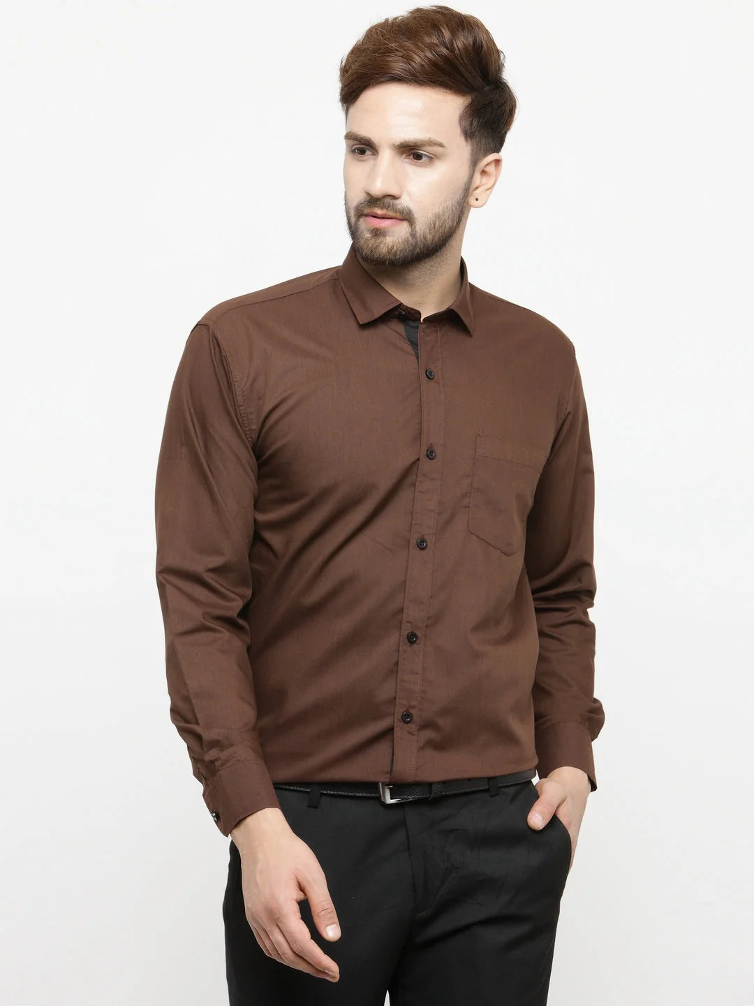 Indian Needle Coffee Formal Shirts - Cotton Mens Shirt Style