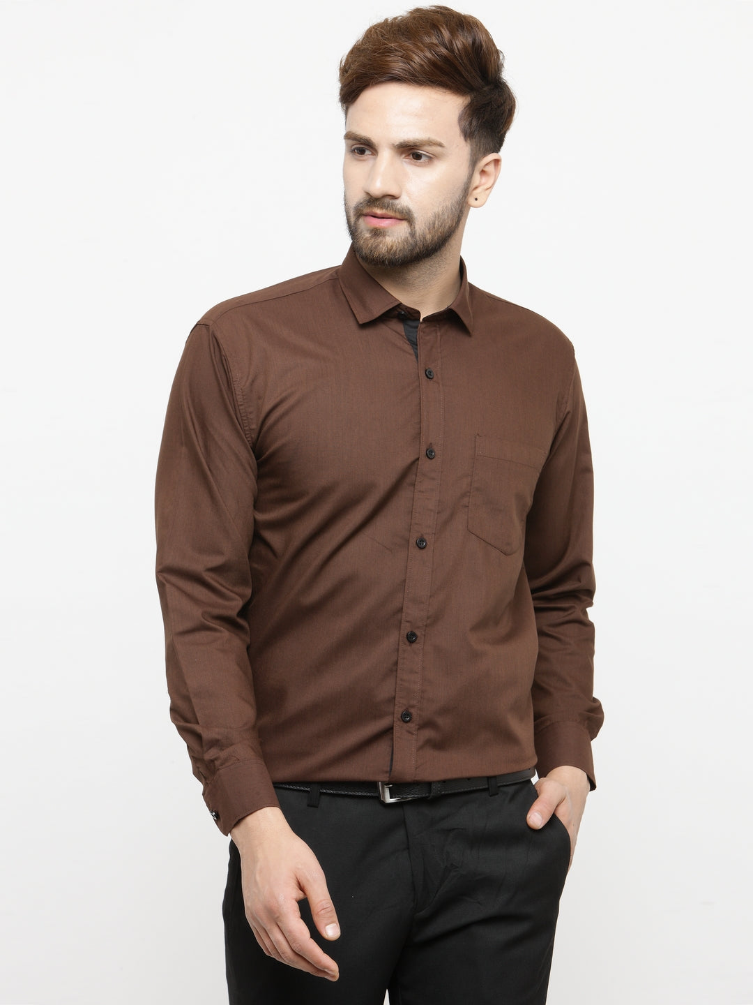 Indian Needle Coffee Formal Shirts - Cotton Mens Shirt Style