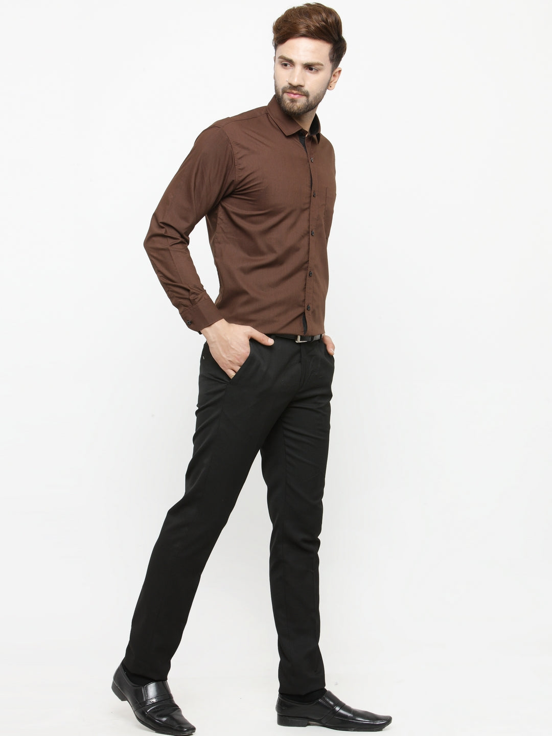 Indian Needle Coffee Formal Shirts - Cotton Mens Shirt Style