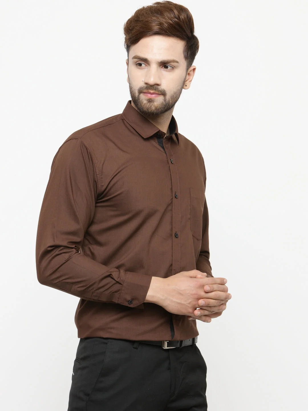 Indian Needle Coffee Formal Shirts - Cotton Mens Shirt Style