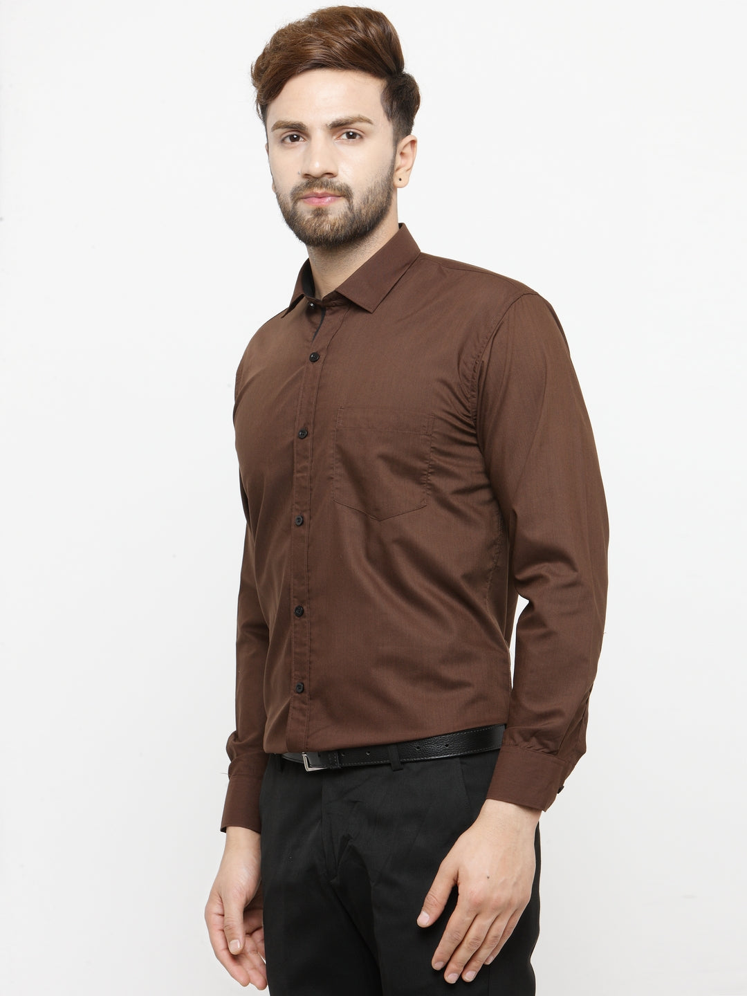Indian Needle Coffee Formal Shirts - Cotton Mens Shirt Style