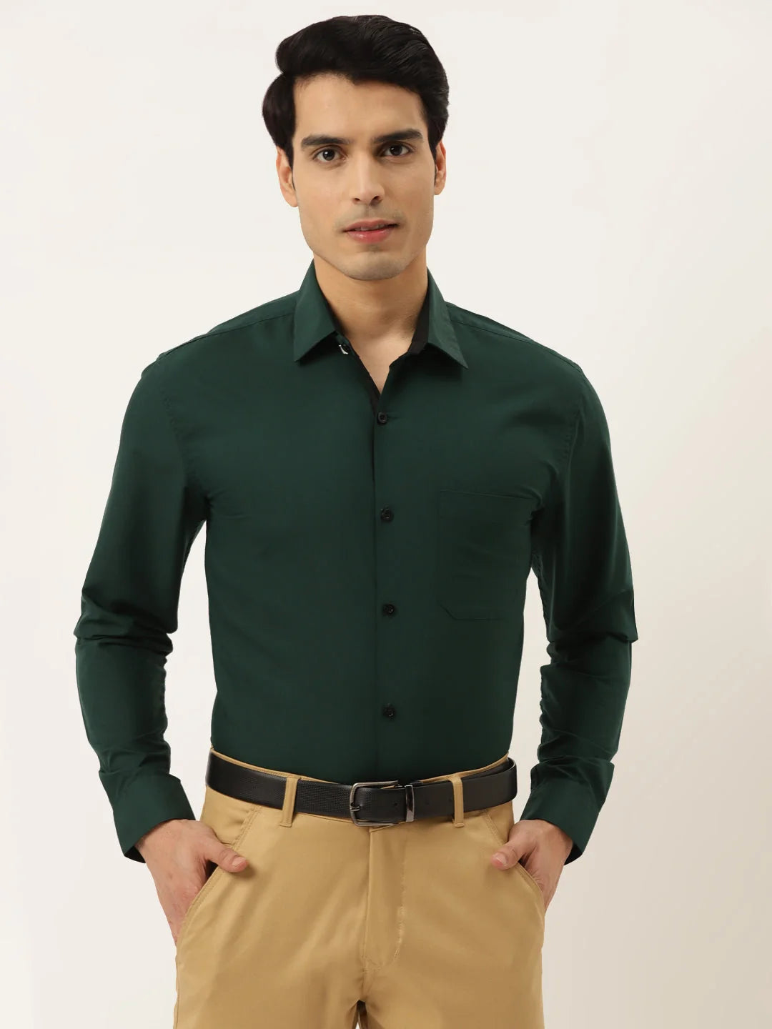 Indian Needle Olive Green Formal Shirt - Cotton Mens Shirt