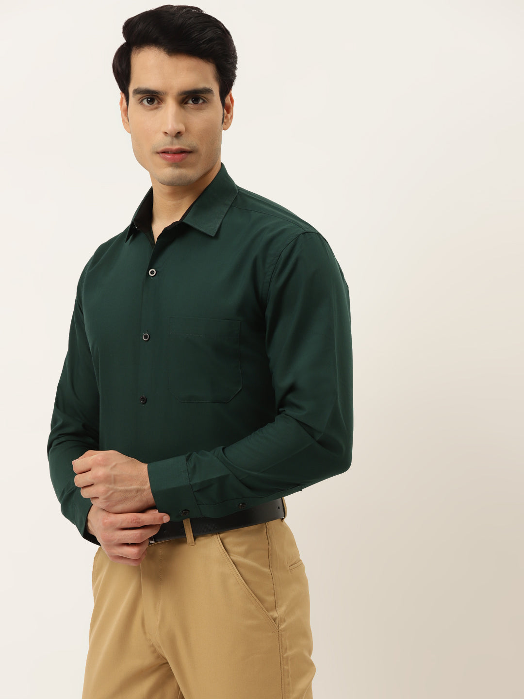 Indian Needle Olive Green Formal Shirt - Cotton Mens Shirt