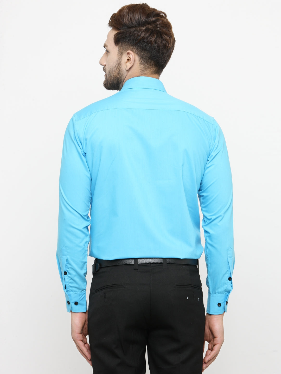 Sky Blue Cotton Formal Shirt - Mens Shirt with Black Details