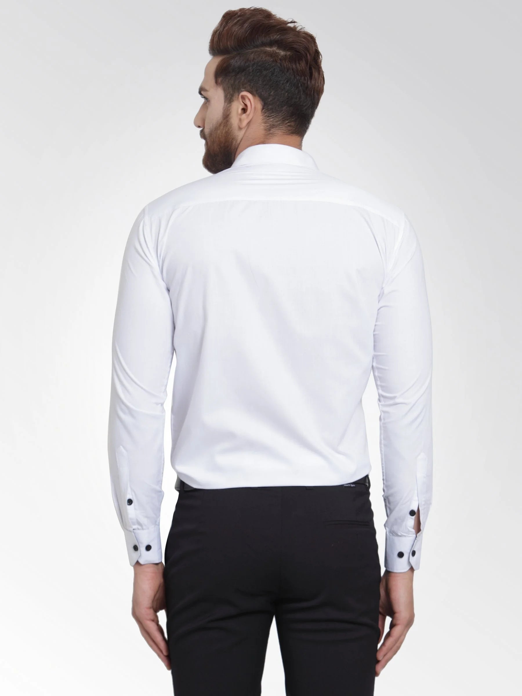 White Cotton Formal Shirts - Crisp Mens Shirt with Black Detail