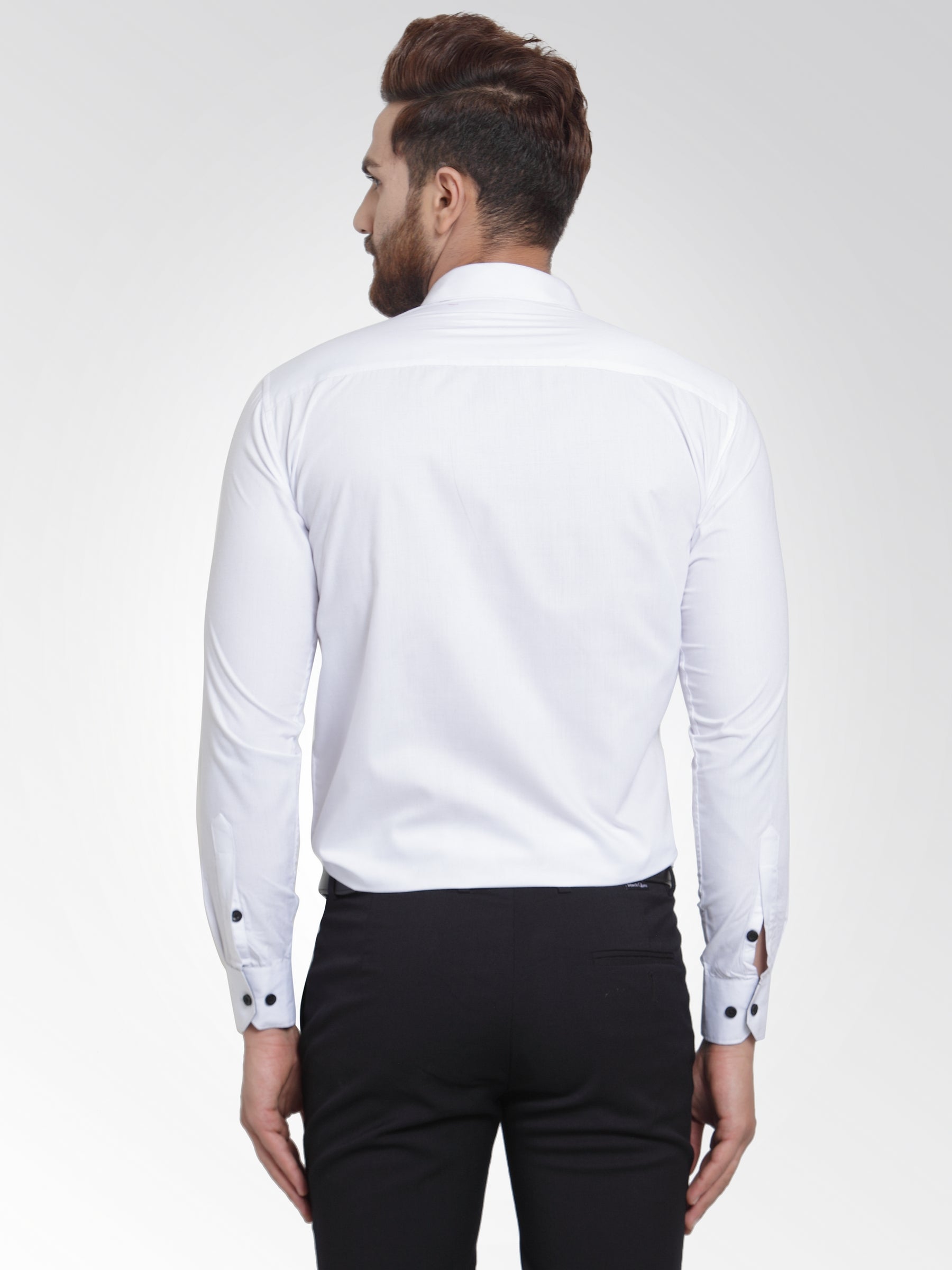 White Cotton Formal Shirts - Crisp Mens Shirt with Black Detail