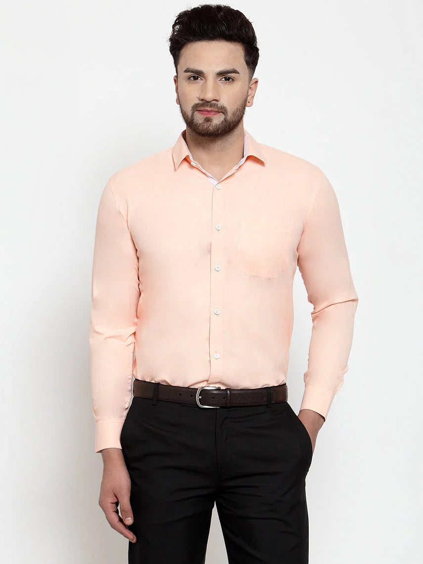 Orange Cotton Formal Shirt - Stylish Mens Shirt with Details