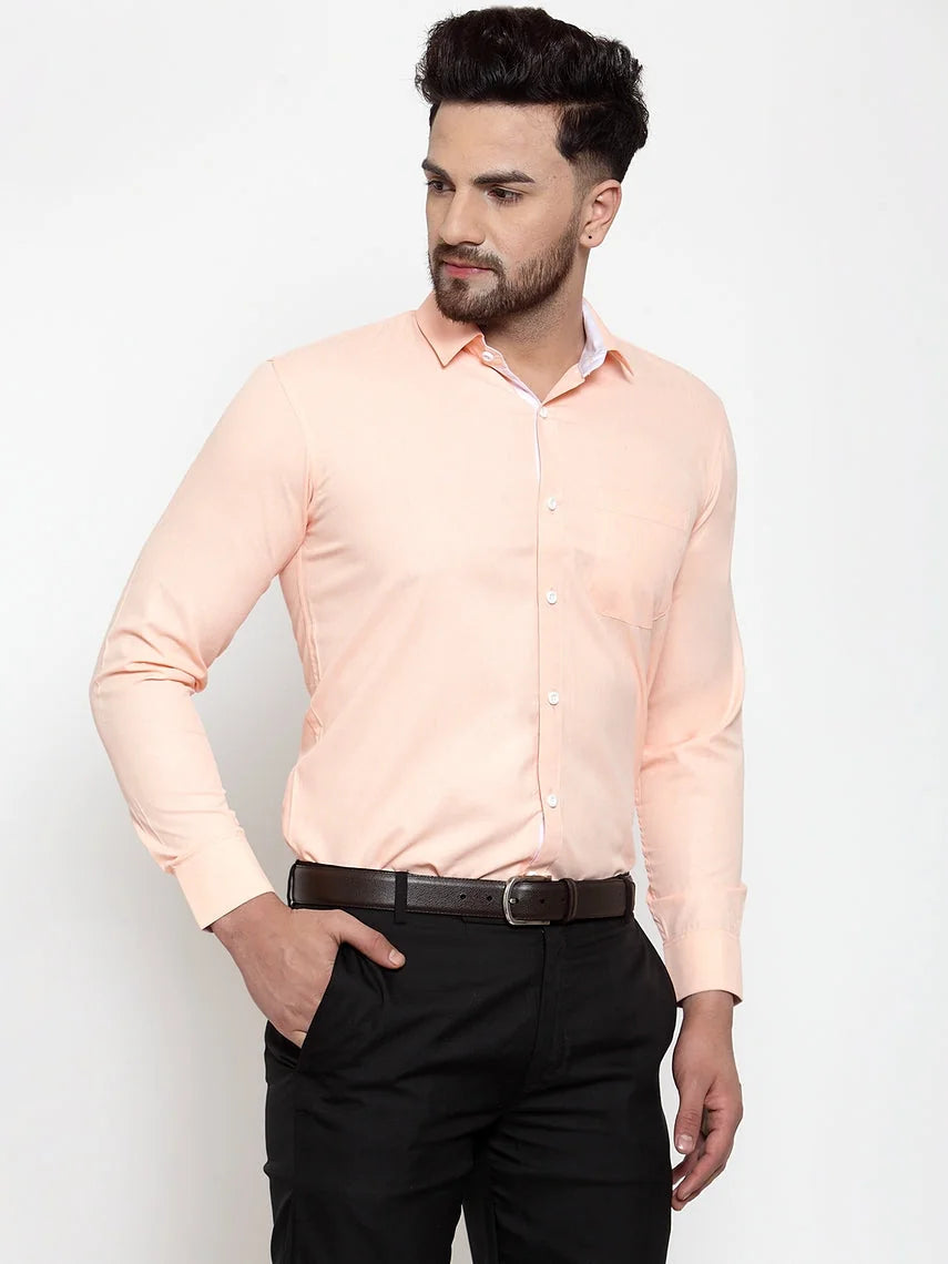 Orange Cotton Formal Shirt - Stylish Mens Shirt with Details