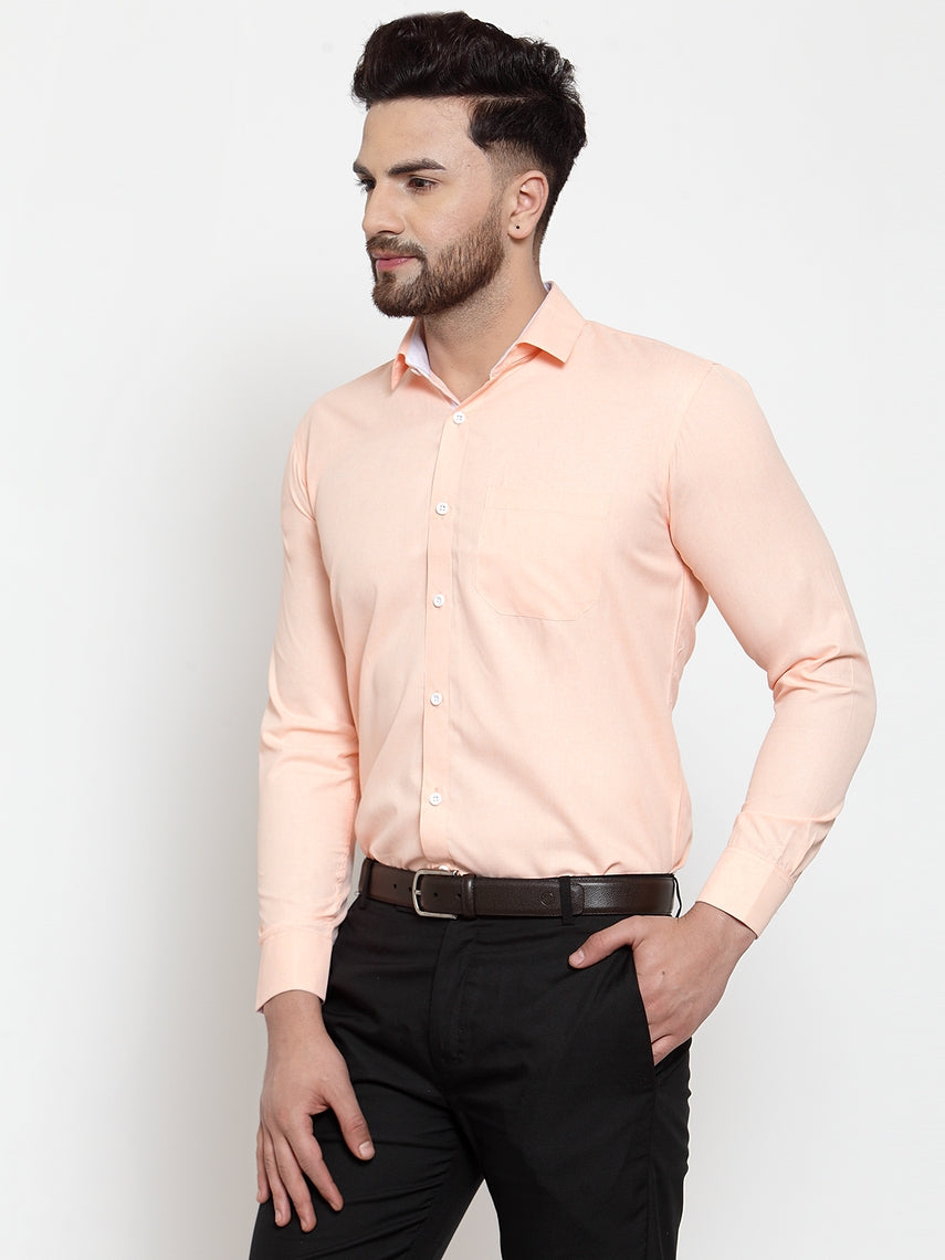 Orange Cotton Formal Shirt - Stylish Mens Shirt with Details