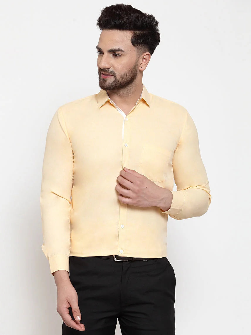 Yellow Cotton Formal Shirt - Sharp Mens Shirt with White Details
