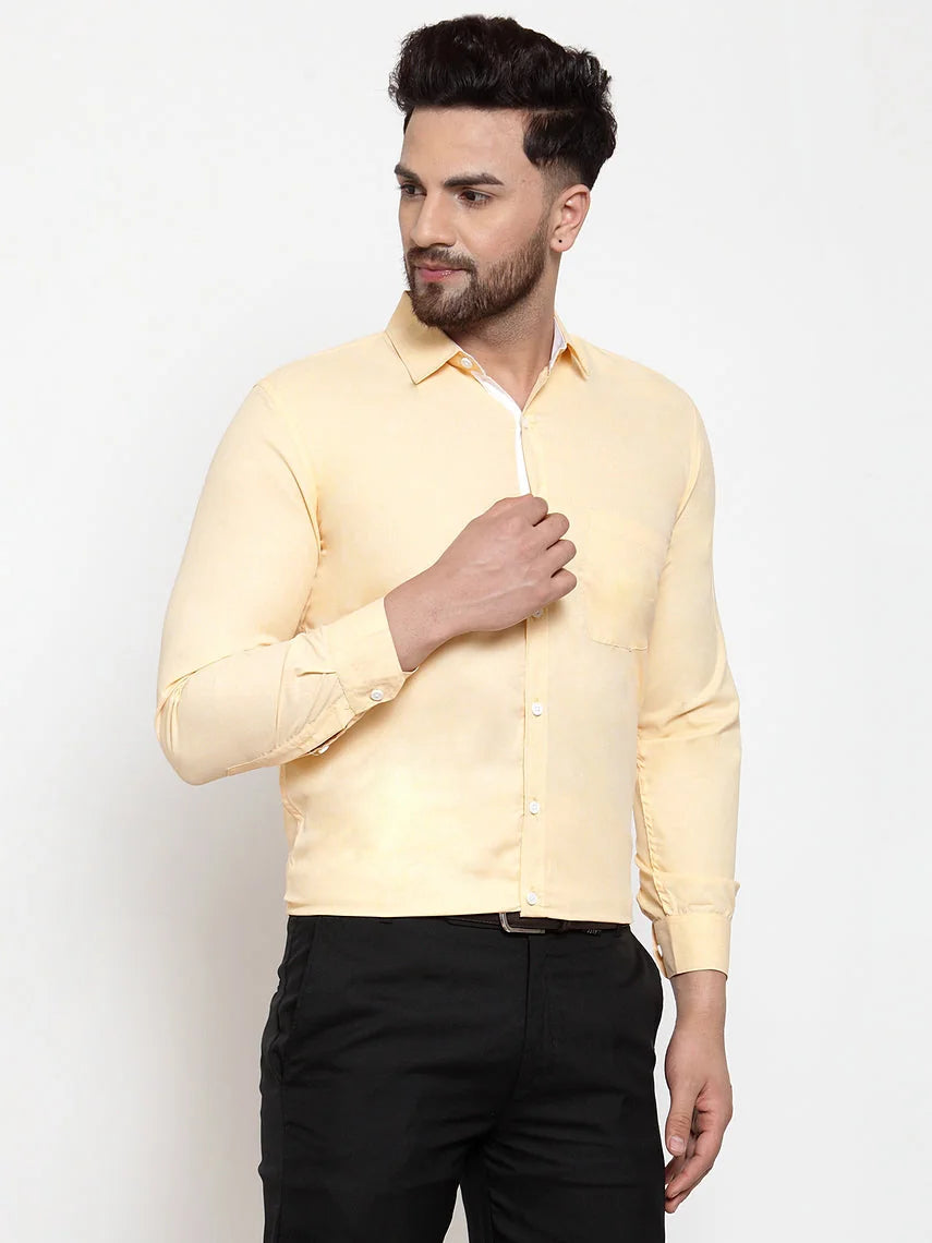 Yellow Cotton Formal Shirt - Sharp Mens Shirt with White Details