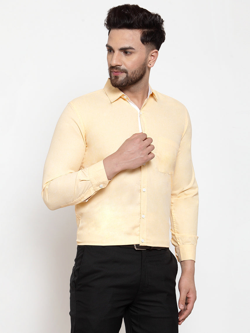Yellow Cotton Formal Shirt - Sharp Mens Shirt with White Details