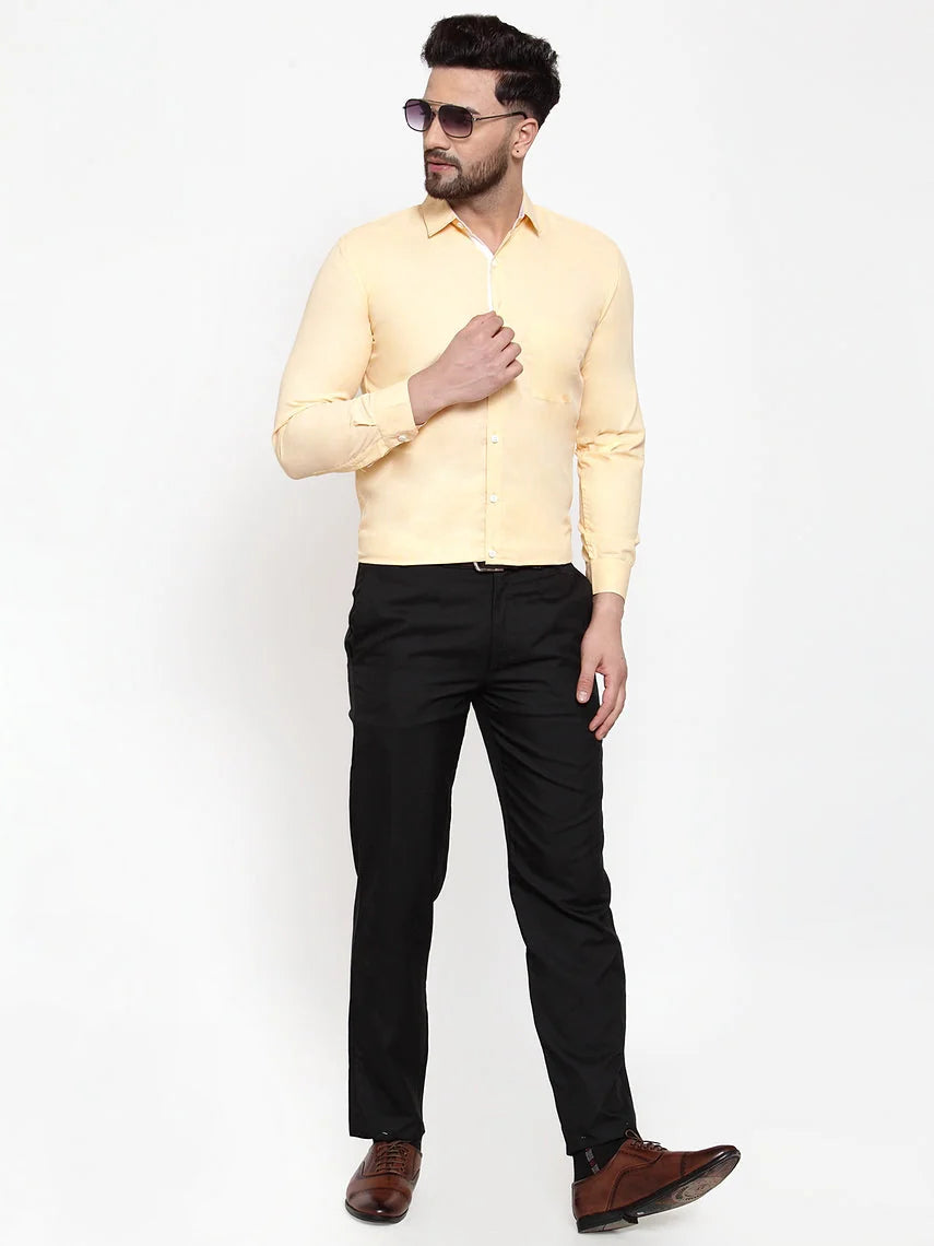 Yellow Cotton Formal Shirt - Sharp Mens Shirt with White Details