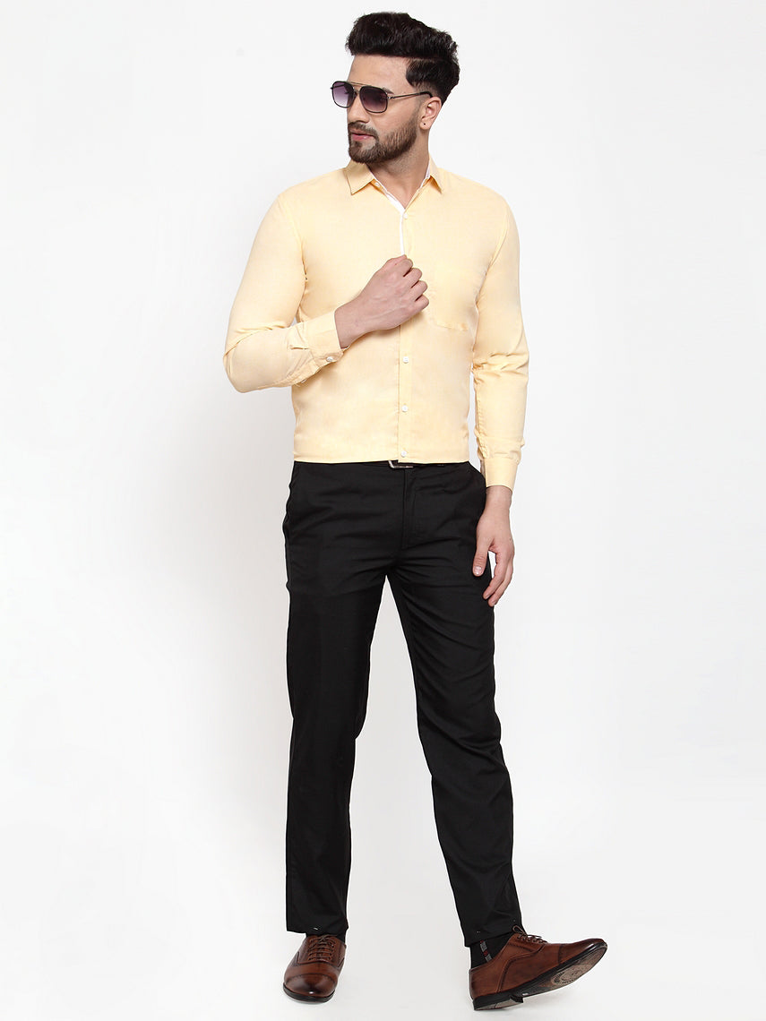 Yellow Cotton Formal Shirt - Sharp Mens Shirt with White Details