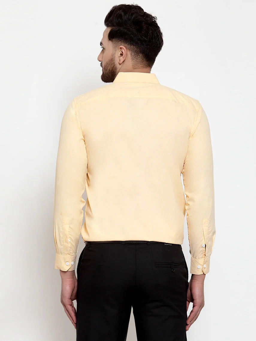 Yellow Cotton Formal Shirt - Sharp Mens Shirt with White Details