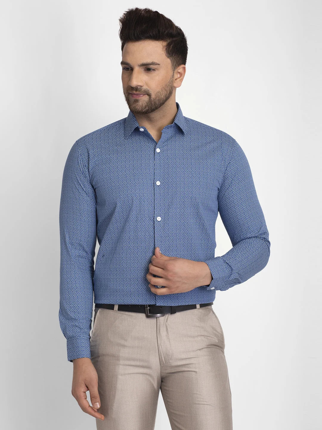 Indian Needle Blue Men's Cotton Printed Formal Quality Shirts