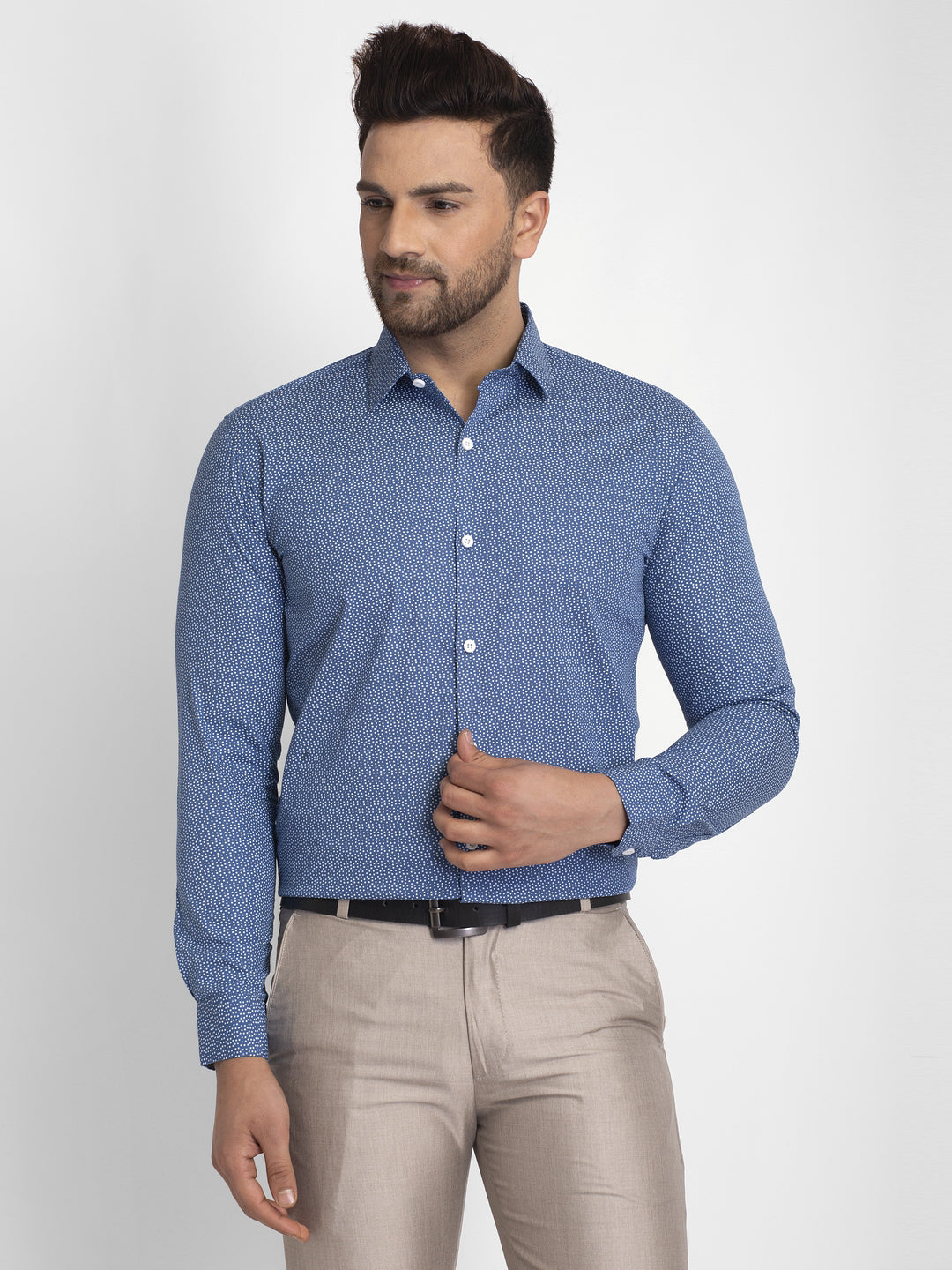 Indian Needle Blue Men's Cotton Printed Formal Quality Shirts
