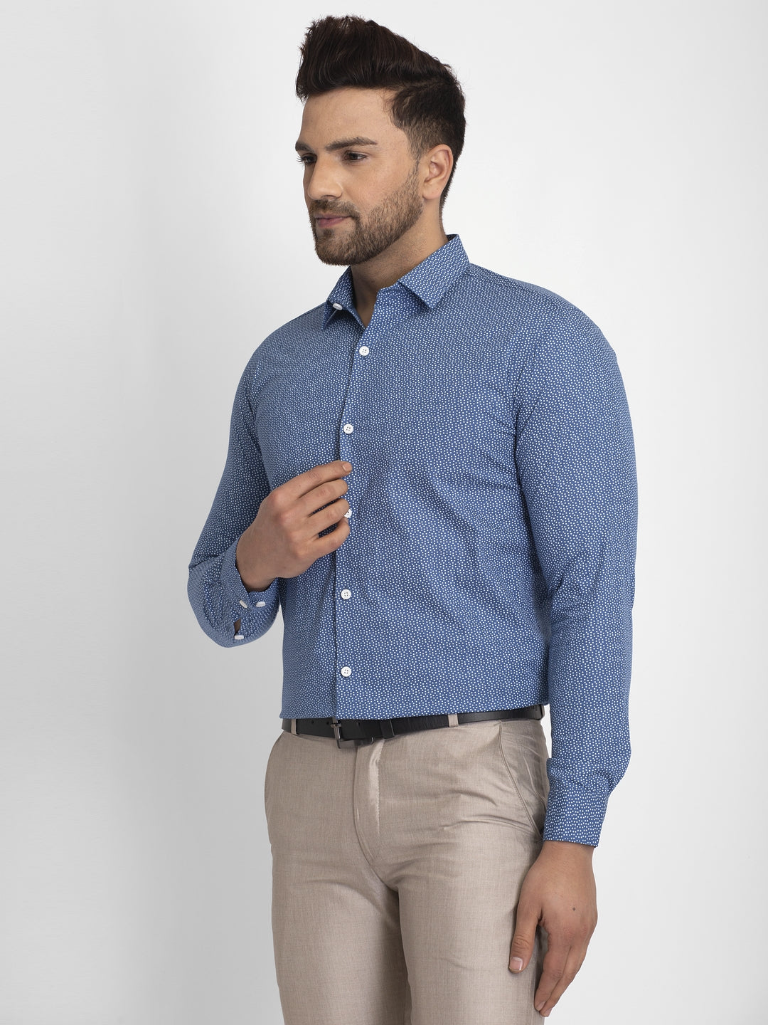 Blue Printed Cotton Formal Shirts | Indian Needle Mens Shirt