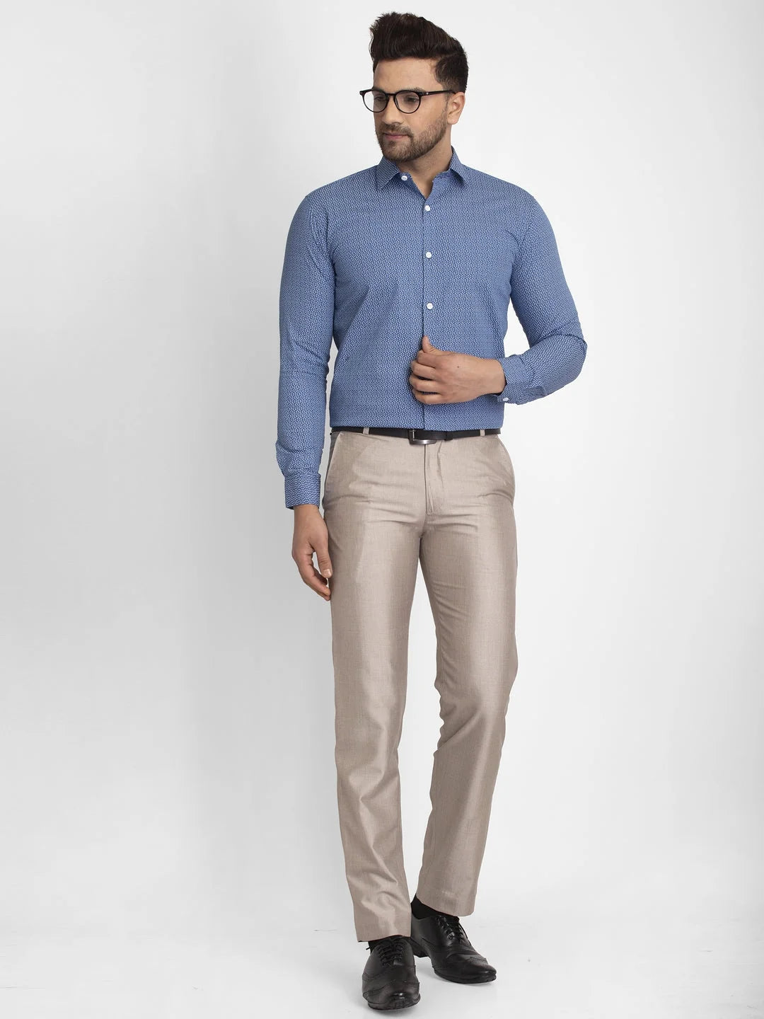 Blue Printed Cotton Formal Shirts | Indian Needle Mens Shirt
