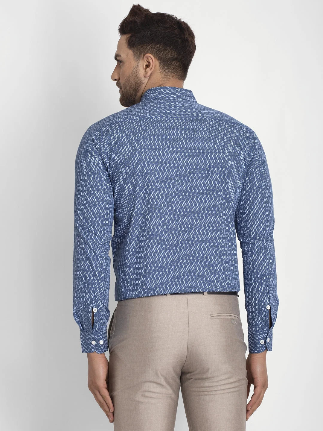 Blue Printed Cotton Formal Shirts | Indian Needle Mens Shirt