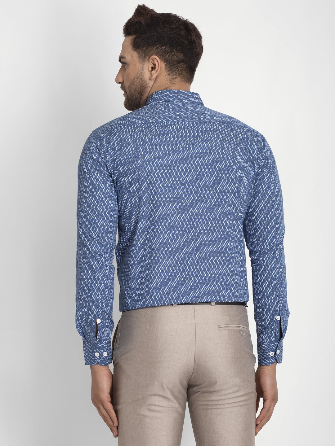 Blue Printed Cotton Formal Shirts | Indian Needle Mens Shirt