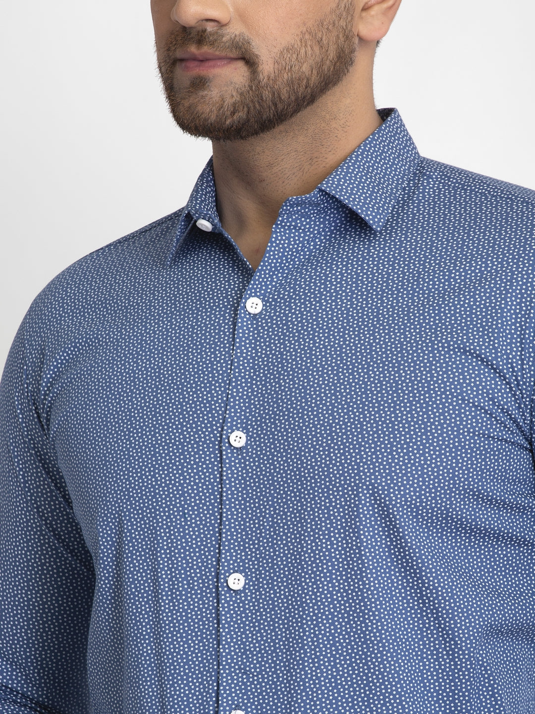 Blue Printed Cotton Formal Shirts | Indian Needle Mens Shirt