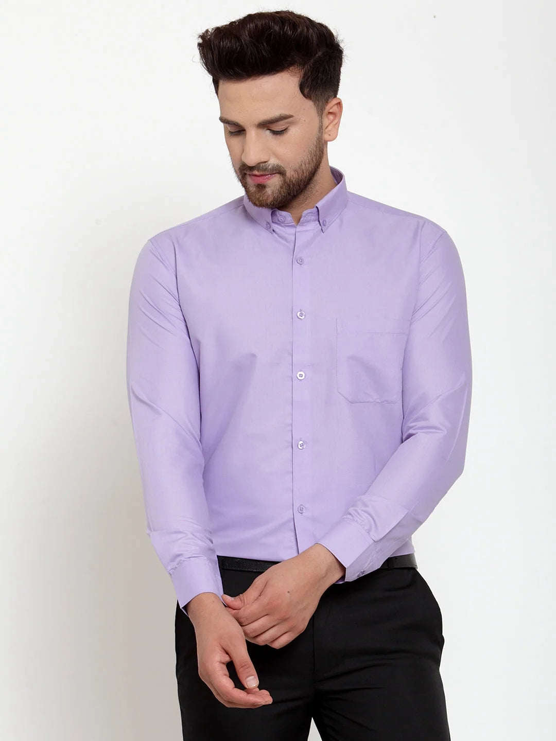 Purple Cotton Formal Shirts - Solid Button Down Mens Shirt
