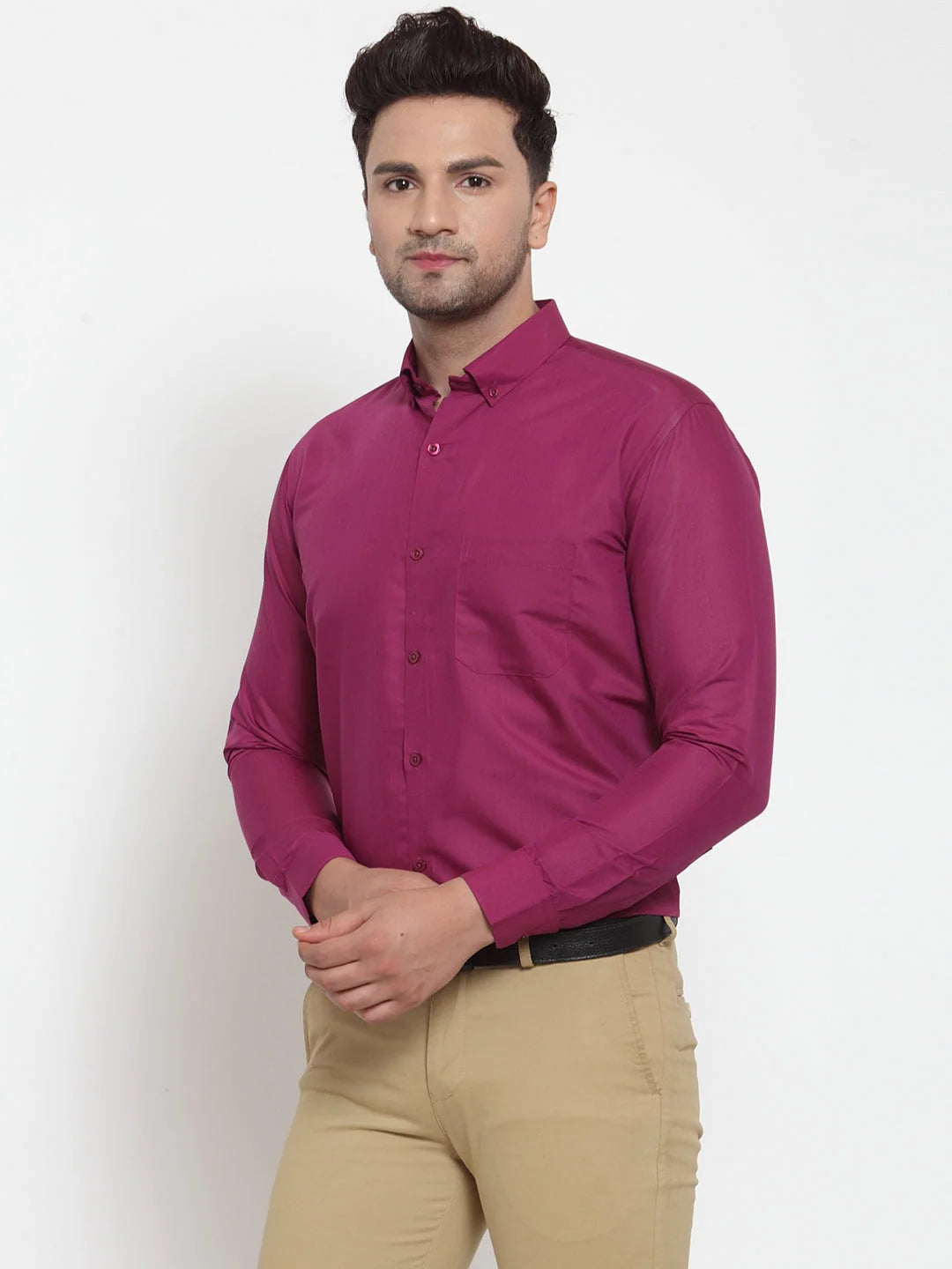 Red Mens Formal Shirts - Cotton Solid Button Down Shirts
