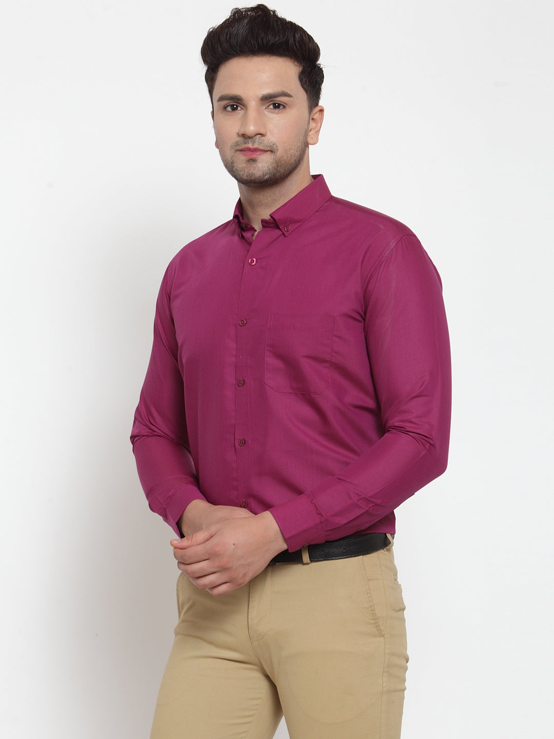Red Mens Formal Shirts - Cotton Solid Button Down Shirts