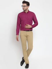 Indian Needle Red Men's Solid Button Down Formal Shirts